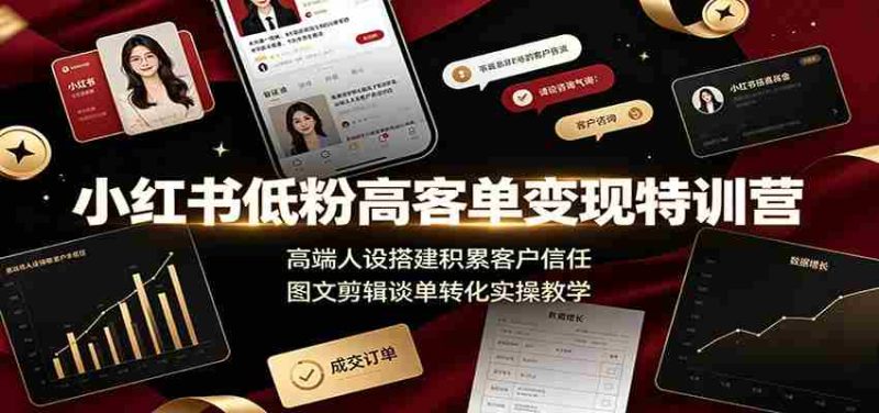 小红书低粉高客单变现特训营：高端人设搭建积累客户信任，图文剪辑谈单转化实操教学-优光资源网