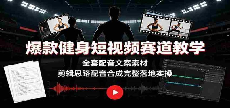爆款健身短视频赛道教学：全套配音文案素材，剪辑思路配音合成完整落地实操-优光资源网