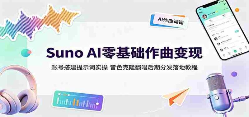 Suno AI零基础作曲变现：账号搭建提示词实操，音色克隆翻唱后期分发落地教程-优光资源网