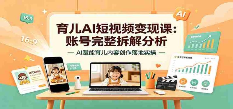 育儿AI短视频变现课：账号完整拆解分析，AI赋能育儿内容创作落地实操-优光资源网