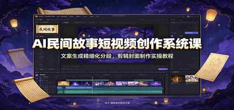 AI民间故事短视频创作系统课:文案生成精细化分段,剪辑封面制作实操教程-优光资源网