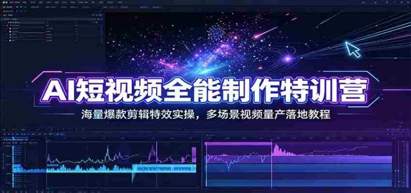 AI短视频全能制作特训营：海量爆款剪辑特效实操，多场景视频量产落地教程-优光资源网