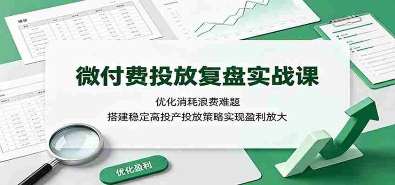 微付费投放复盘实战课：优化消耗浪费难题，搭建稳定高投产投放策略实现盈利放大-优光资源网