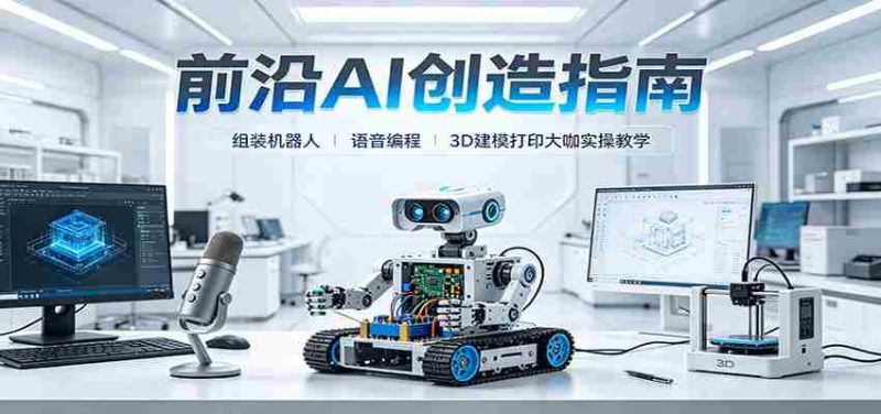 前沿AI创造指南:组装机器人、语音编程、3D建模打印大咖实操教学-优光资源网