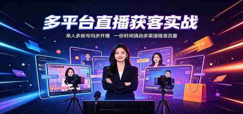 多平台直播获客实战：单人多账号同步开播，一份时间撬动多渠道精准流量-优光资源网