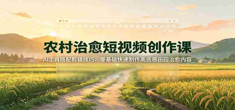 农村治愈短视频创作课:AI工具搭配剪辑技巧,零基础快速制作高质感田园治愈内容-优光资源网