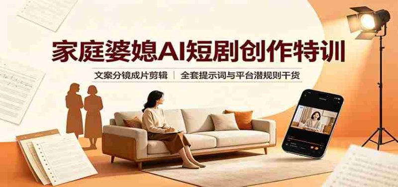 家庭婆媳AI短剧创作特训：文案分镜成片剪辑，全套提示词与平台潜规则干货-优光资源网