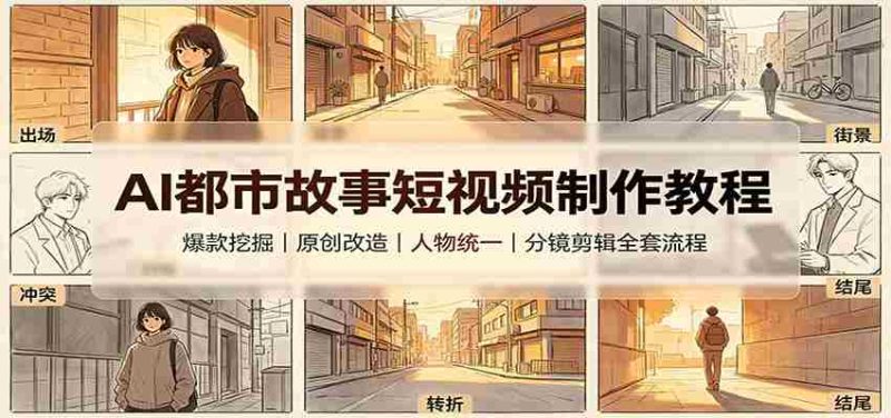 AI都市故事短视频制作教程：爆款挖掘原创改造，人物统一分镜剪辑全套流程-优光资源网