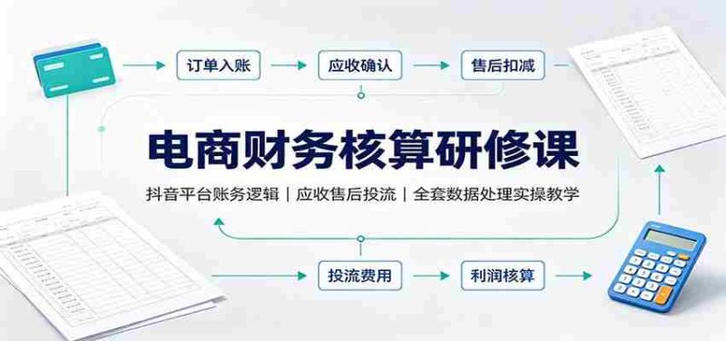 电商财务核算研修课：抖音平台账务逻辑，应收售后投流，全套数据处理实操教学-优光资源网