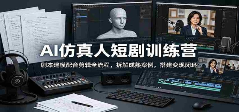AI仿真人短剧训练营：剧本建模配音剪辑全流程，拆解成熟案例，搭建变现闭环-优光资源网