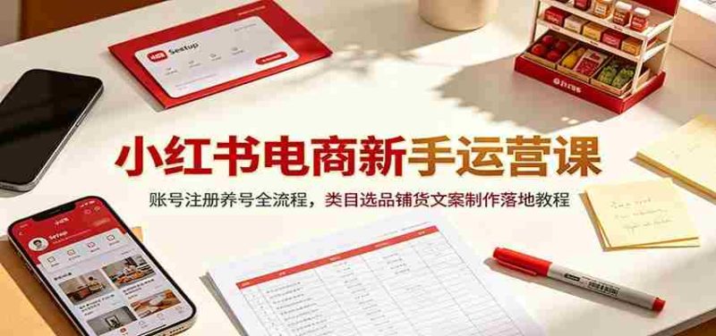 小红书电商新手运营课：账号注册养号全流程，类目选品铺货文案制作落地教程-优光资源网
