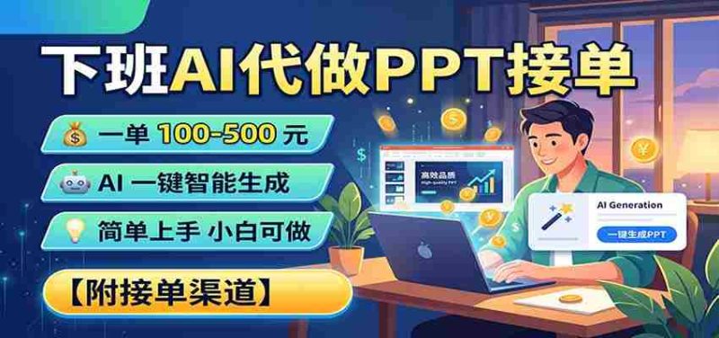 下班AI代做PPT接单，一单100-500，AI一键生成，小白也能做，附接单渠道-优光资源网