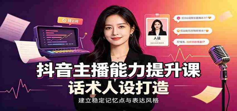 抖音主播能力提升课：账号底层逻辑，直播间搭建调试，话术人设打造全套教学-优光资源网