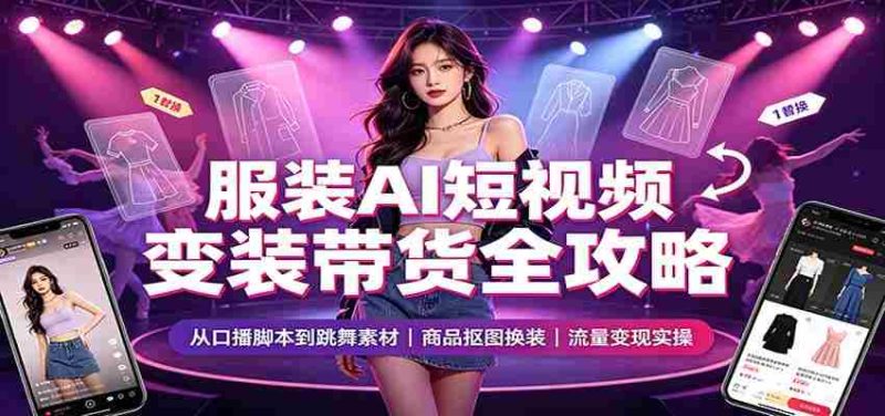 2026服装AI短视频带货实战课：变装口播跳舞素材制作，商品抠图换装，短视频变现指南-优光资源网