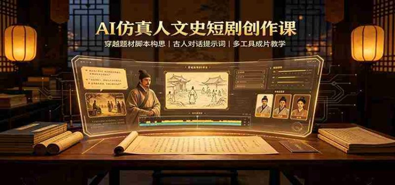 AI仿真人文史短剧创作课：穿越题材脚本构思，古人对话提示词，多工具成片教学-优光资源网