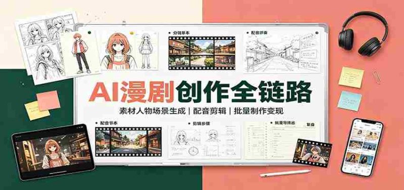 AI漫剧创作全链路:素材人物场景生成,配音剪辑,批量制作变现-优光资源网