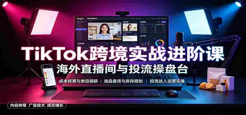 TikTok跨境实战进阶课:成本核算类目调研,选品备货,投流达人运营-优光资源网