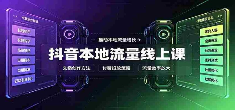 抖音本地流量线上课：账号搭建拍摄剪辑，文案创作与付费投放教学-优光资源网