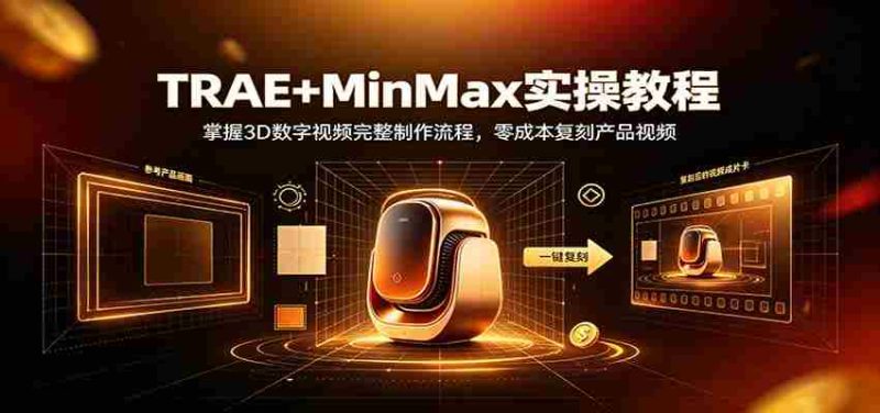 TRAE+MinMax实操教程：3D数字视频完整制作流程，零成本复刻产品视频-优光资源网